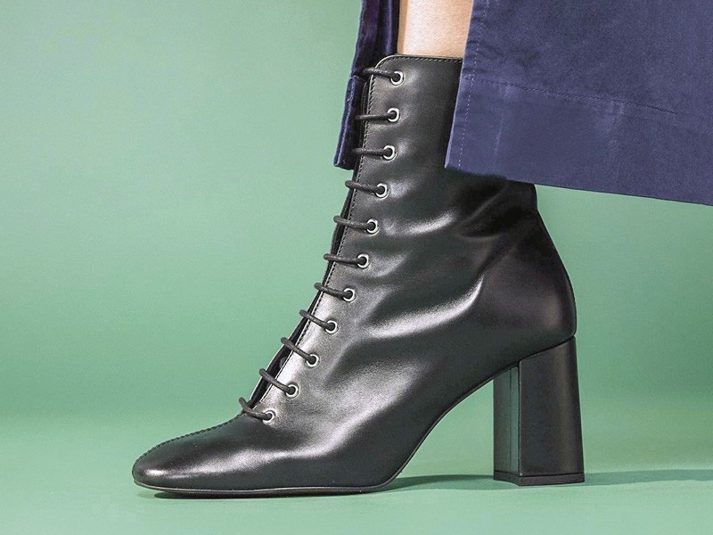 Lace-up dress booties with hardware accents