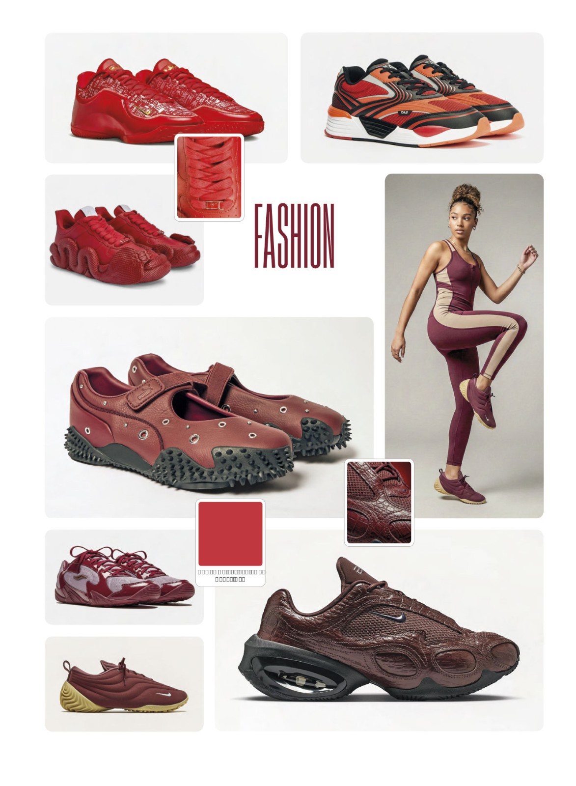 Fashion sneakers in red and merlot with sculptural soles