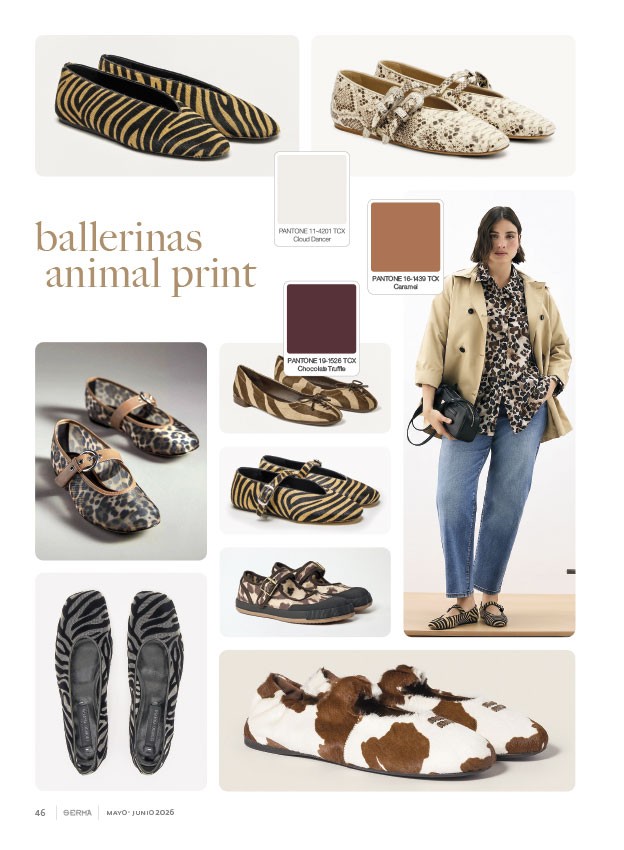 Animal-print ballerinas focus on surface and contrast