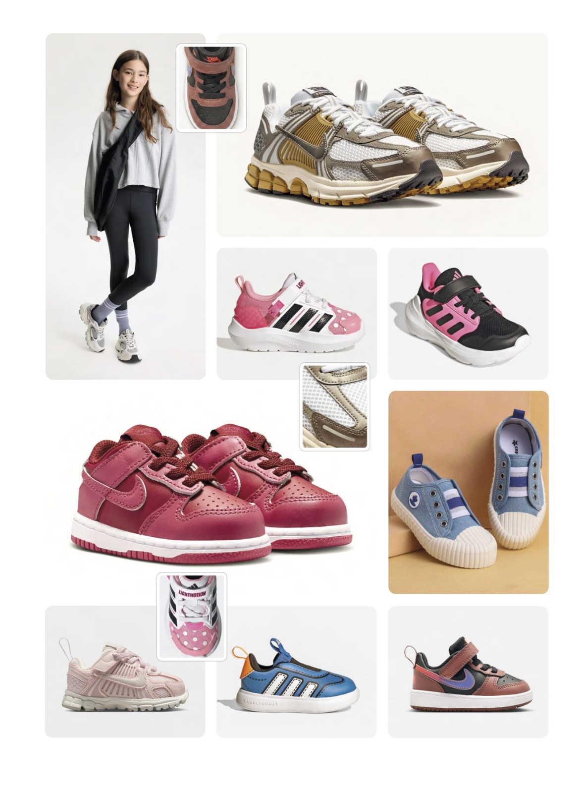 Sneakers infantiles deportivas con velcro y bases livianas