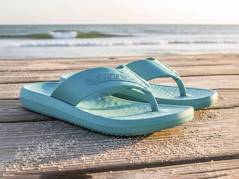 Beach flip-flops build identity through color and flat soles