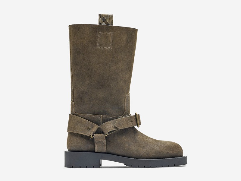 Biker boots with straps, buckles and track outsoles