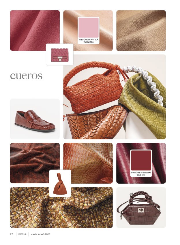 Leathers emphasize textures, color and woven surfaces