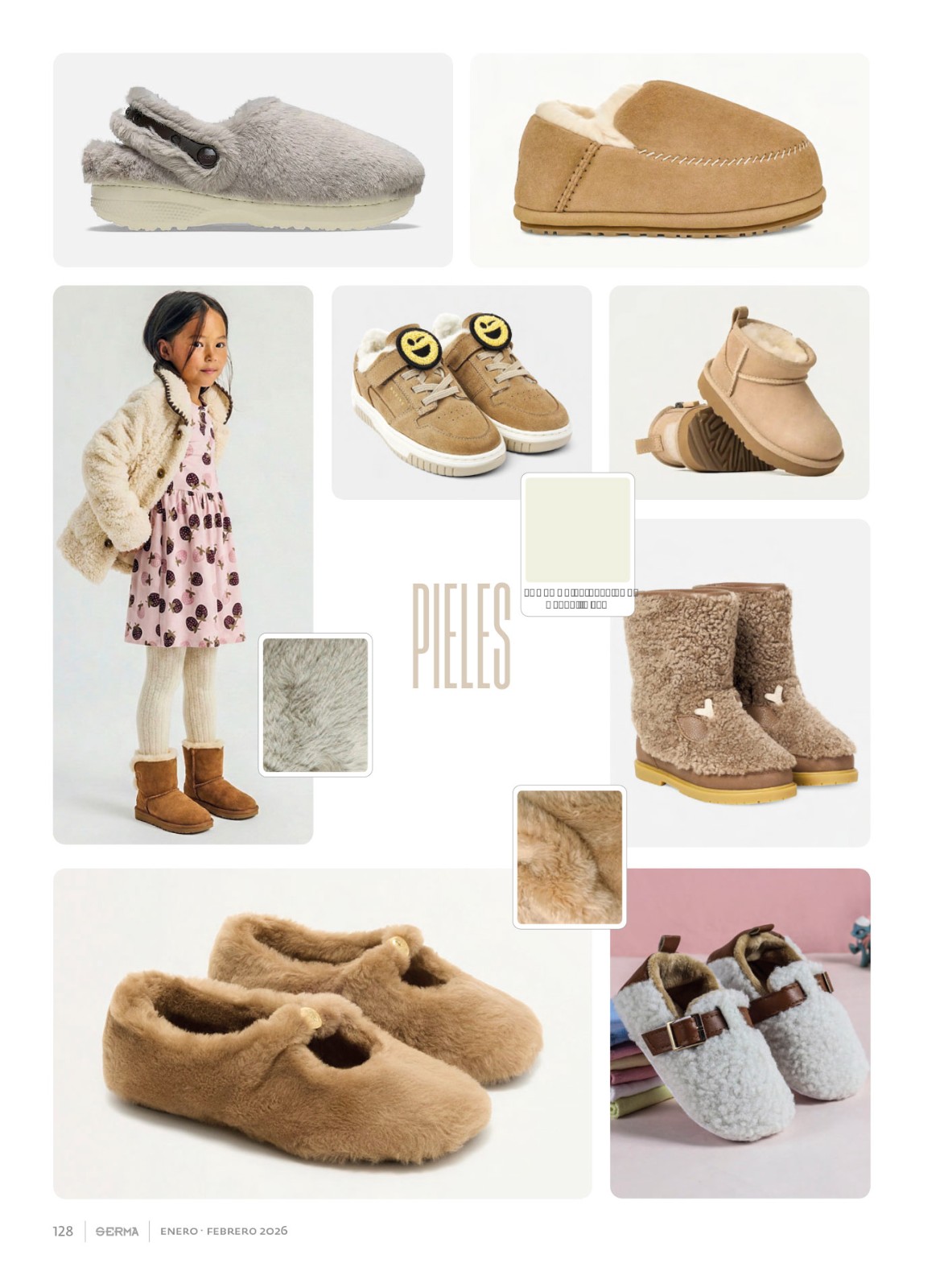 Kids footwear with visible fleece textures and warmth