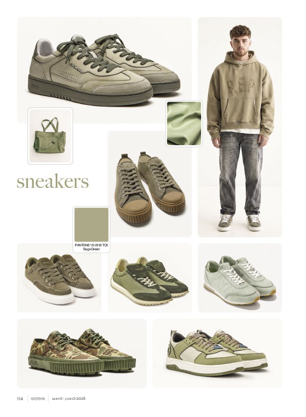 Sneakers masculinas consolidan verdes, gum y perfiles bajos