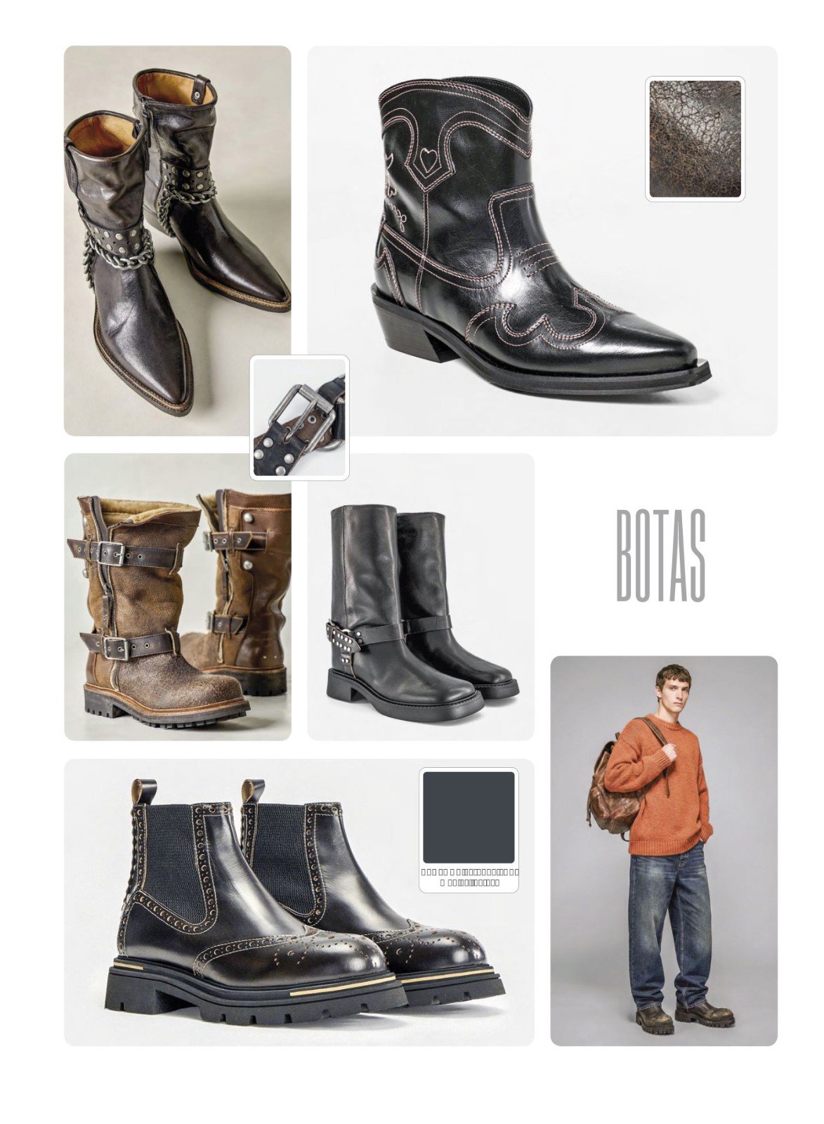 Botas y botinetas urbanas con herrajes y cuero envejecido