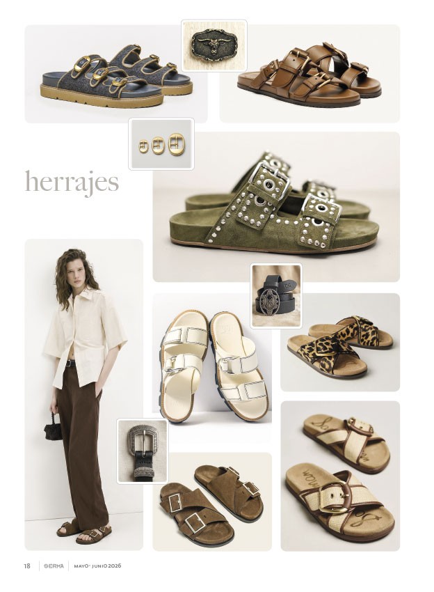Herrajes transforman sandalias con hebillas, tachas y cruces
