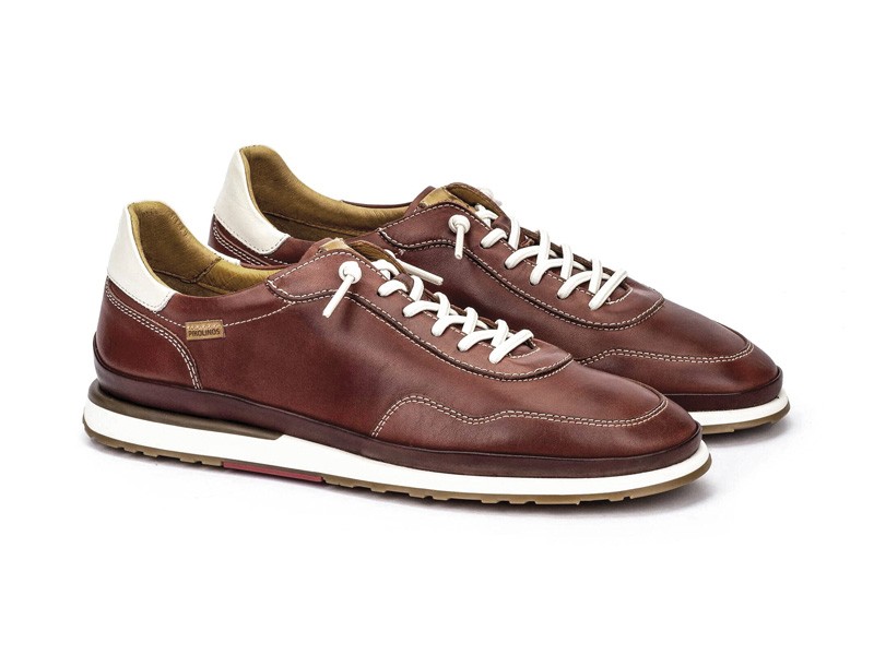 Men’s merlot-tone footwear in leather and suede finishes