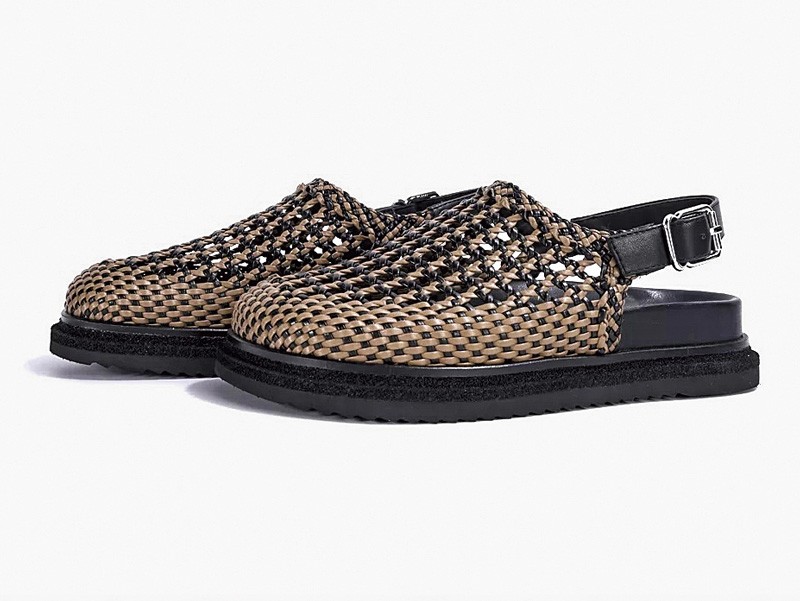 Interwoven materials connect footwear and accessories
