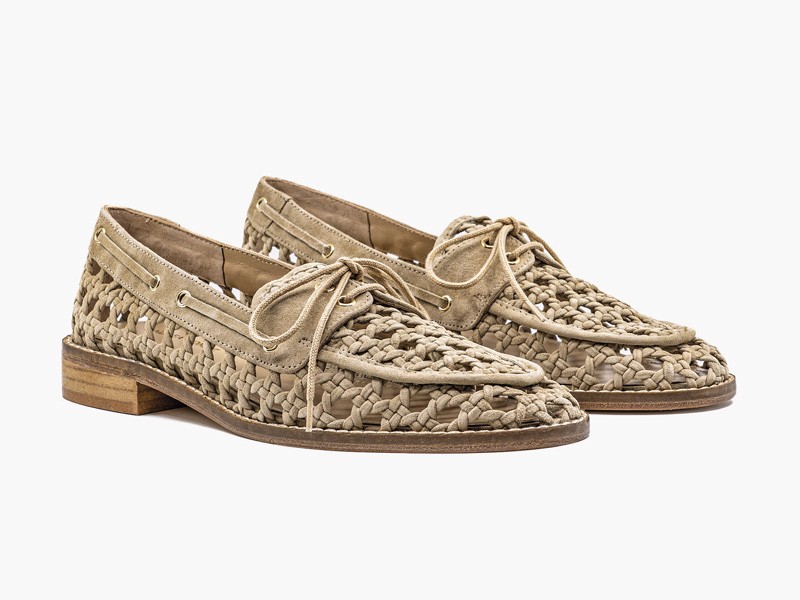Interwoven materials connect footwear and accessories