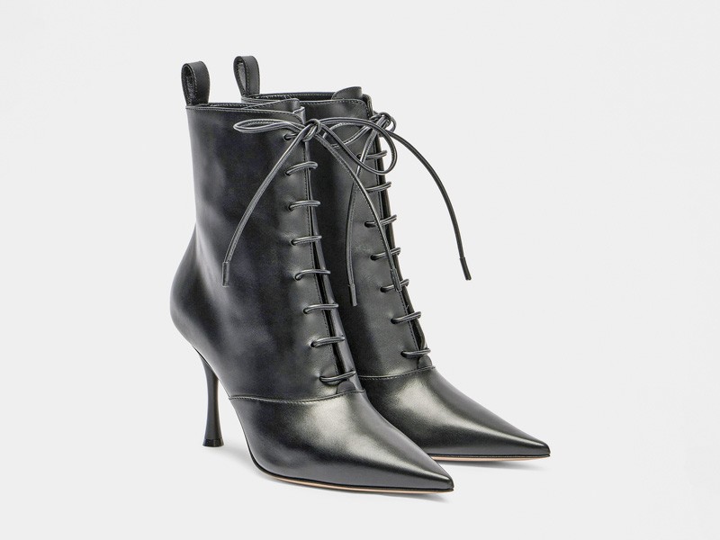 Lace-up dress booties with hardware accents