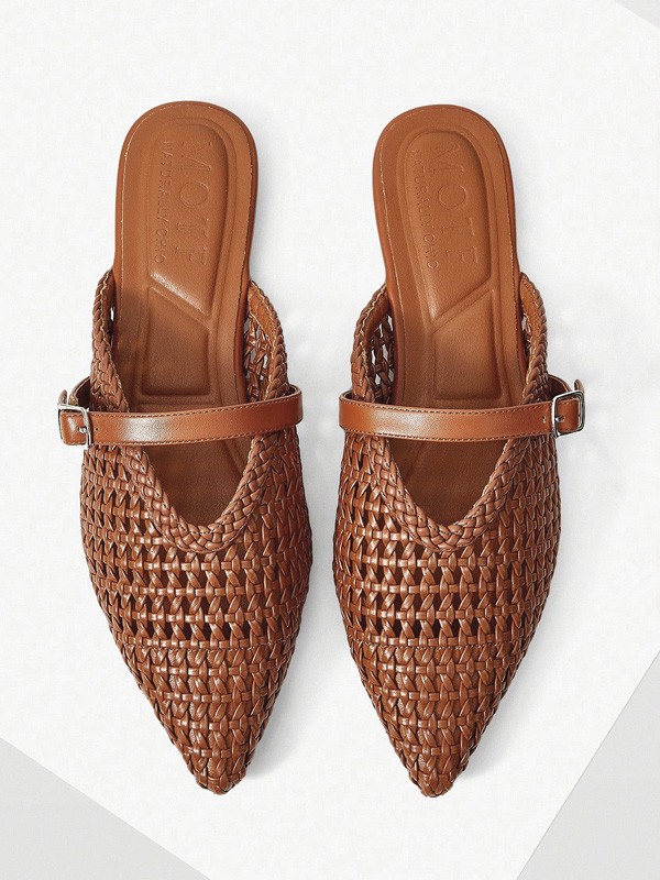 Interwoven materials connect footwear and accessories