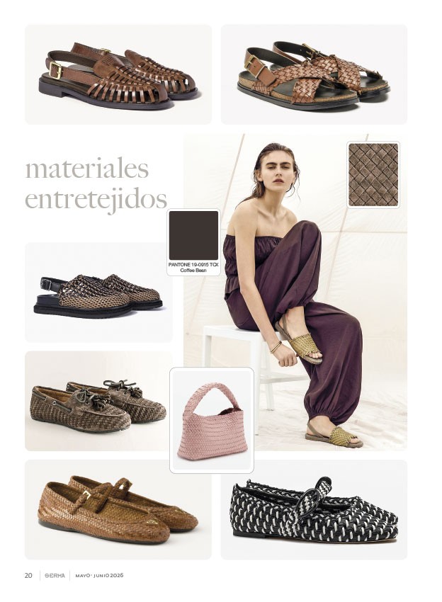 Interwoven materials connect footwear and accessories
