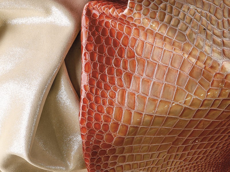 Leathers emphasize textures, color and woven surfaces