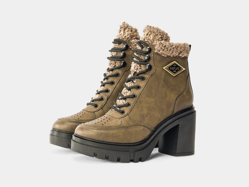 Lace-up dress booties with hardware accents