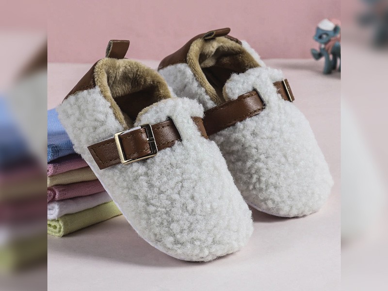 Kids footwear with visible fleece textures and warmth
