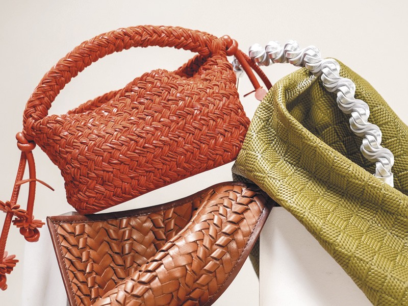 Leathers emphasize textures, color and woven surfaces