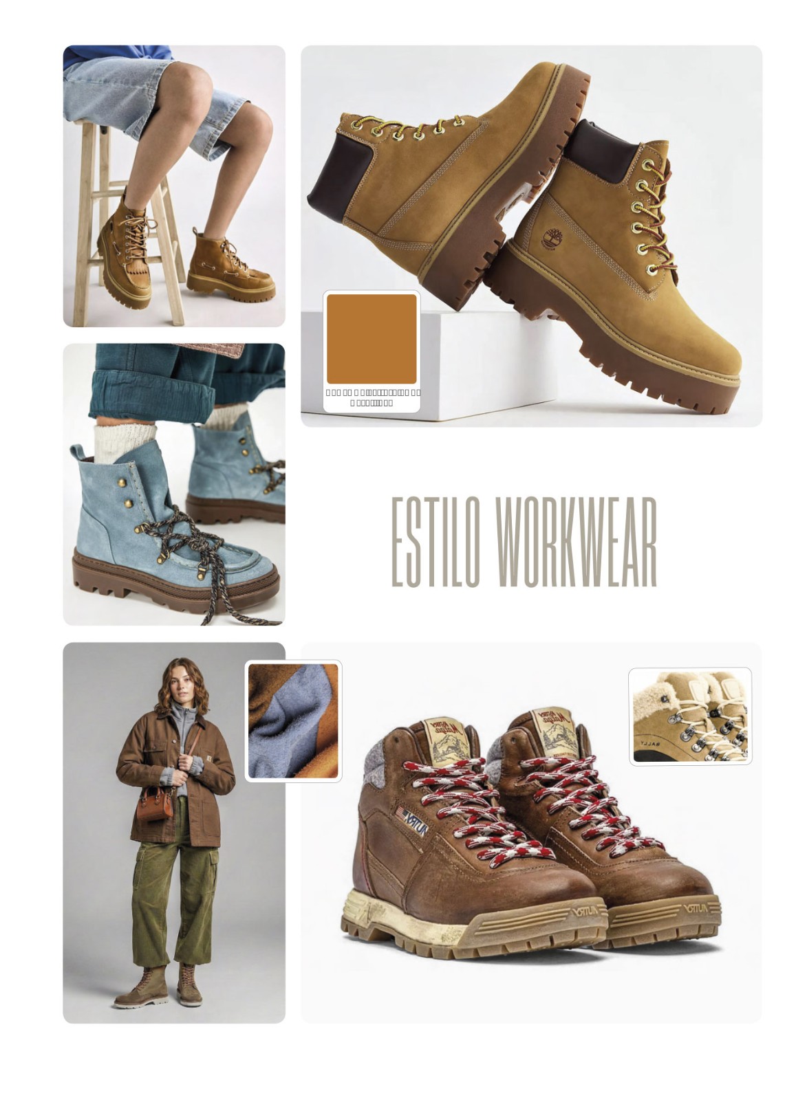 Workwear boots with track soles and visible stitching