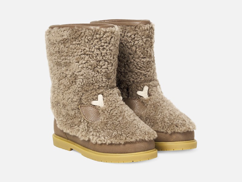 Kids footwear with visible fleece textures and warmth