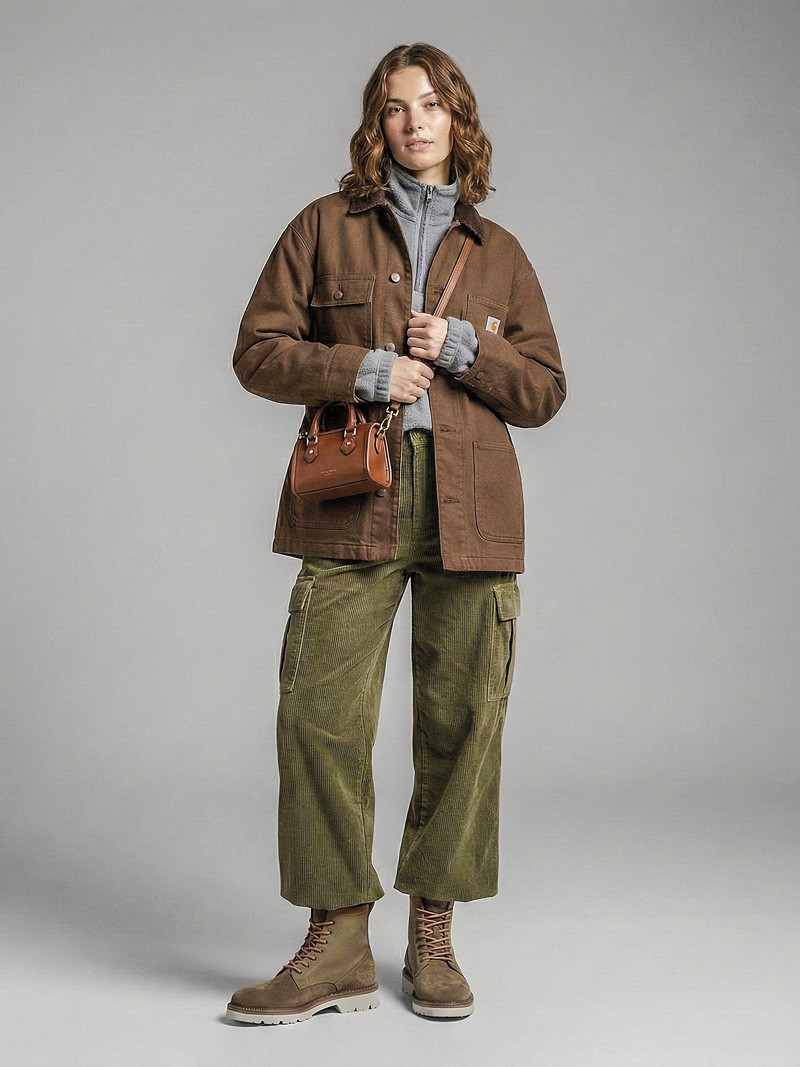 Workwear boots with track soles and visible stitching