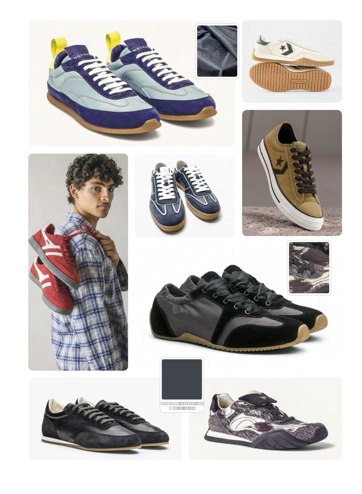 Olive-toned urban sneakers with suede cues and gum sole units