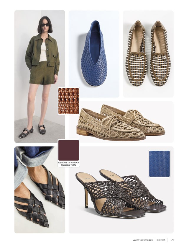 Interwoven materials connect footwear and accessories