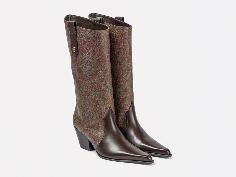 Cowboy boots with tall shafts and pointed toes