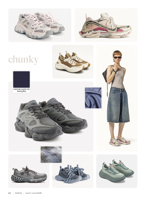 Sneakers chunky refuerzan volumen, suelas y capas técnicas